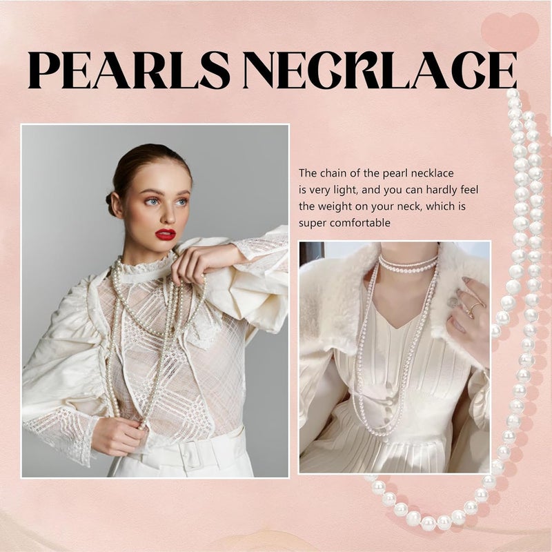 Oskrieel Long White Pearl Necklace 150cm/59 Adjustable Multi-Strand Faux Pearls for Women, Bridal Wedding Vintage Gatsby Jewelry for Party & Elegant Events - Image 3